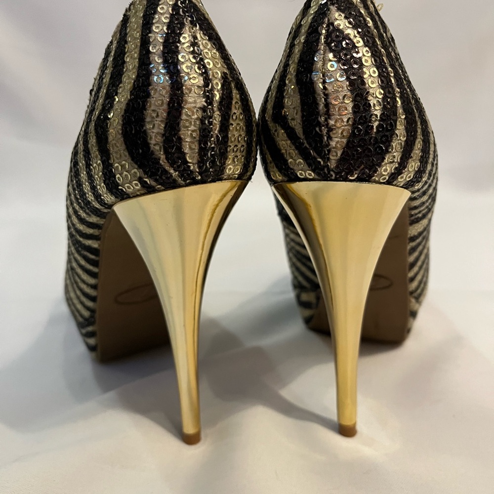 Steve Madden Gold Sequin Zebra Stripe Heel - image 6
